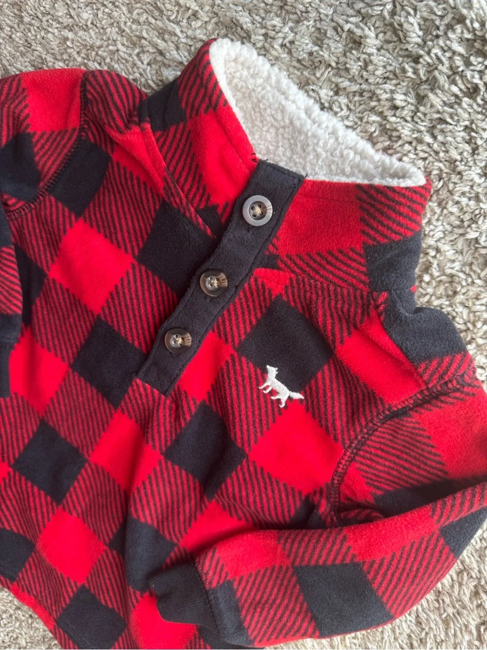 Carter’s Baby Buffalo Plaid Fleece Pullover 12M Red Black Sherpa Collar